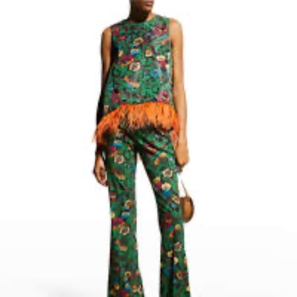 La Double J Night Garden La Scala Silk top in Sablé with orange feather trim - Picture 1 of 4